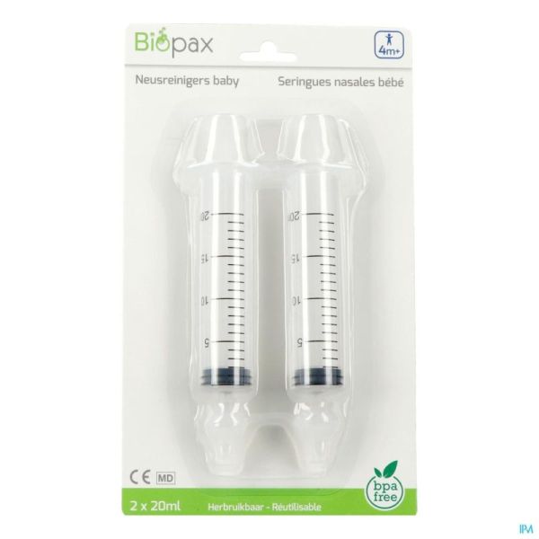 Biopax Seringue Nasale Bebe 4m+ 2x20ml + 2 Embouts