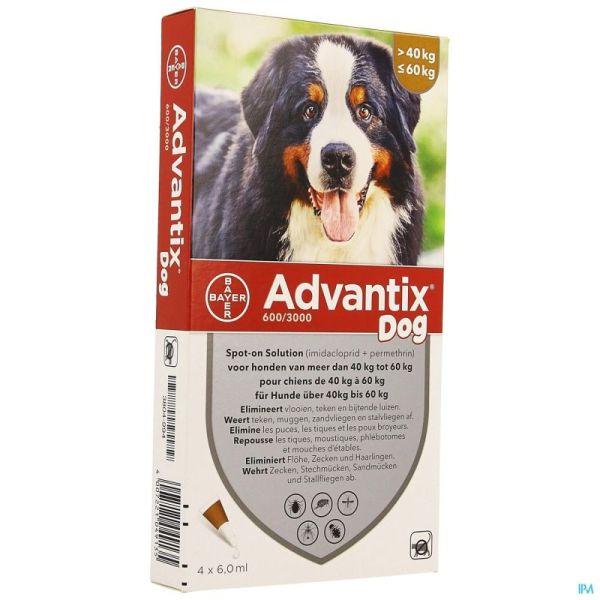 Advantix Dog Spot-on Sol Chien 40-60kg Pipet 4x6ml