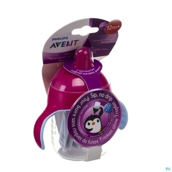 Avent Gobelet Anti Fuite Pinguin Rose 260ml SCF753/07