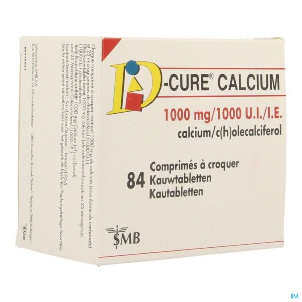 D Cure Calcium 1000mg/1000ui Comp Croquer 84