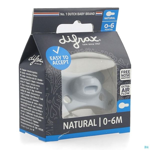 Difrax Sucette Natural 0-6m Uni/pure Bleu/ice